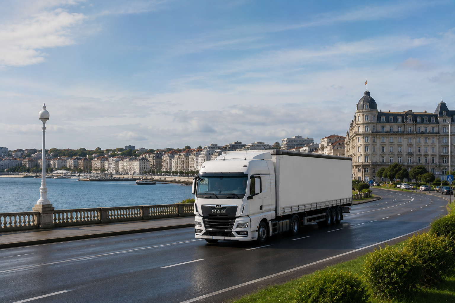 Camión MAN TGX de Transportes Marcelino Vega en el paseo marítimo de Santander